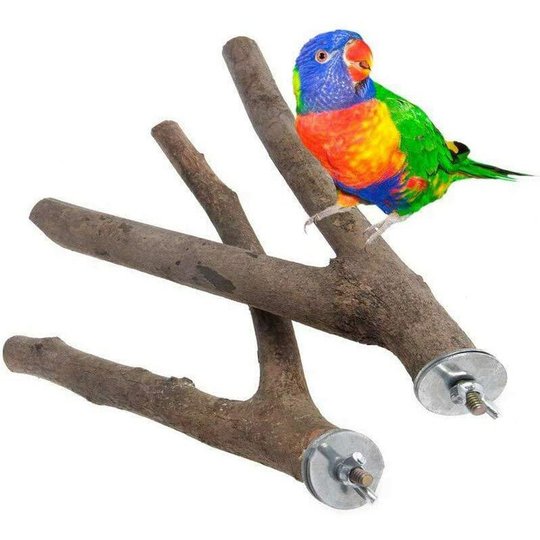 Set of 2 Y-shaped natural wood perches for parakeets