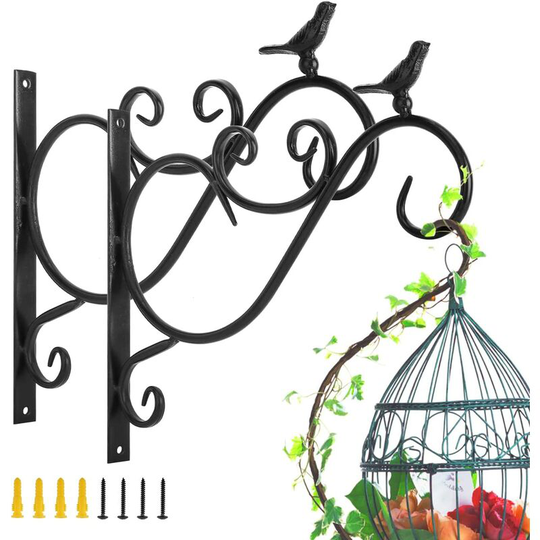 Perle Rare - Wall Mount Plant Stand, 2 Pack 12' Vintage Iron Metal Wall Decor Hook Lantern Wall Mount for Hanging Plants Flower Bird Feeder Planter