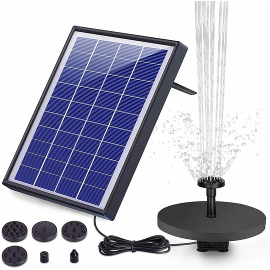 5W Outdoor Solar Fountain, Solar Pond Pump with Battery and 6 Nozzles, for Bird Bath Aquarium Garden Fountain