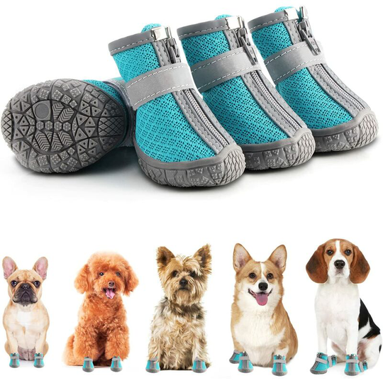 Dog Booties Breathable Dog Hiking Shoes Small Dog Boot, Winter Snow Warm Pavement Puppy Shoes 4PCS,Size 4,Lake Blue