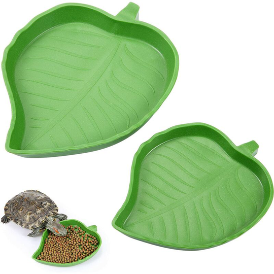 2 Pieces Leaf Reptile Food Water Bowl Plate Dish for Turtle Corn Snake Crawl Pet Drinking and Eating, 2 Sizes