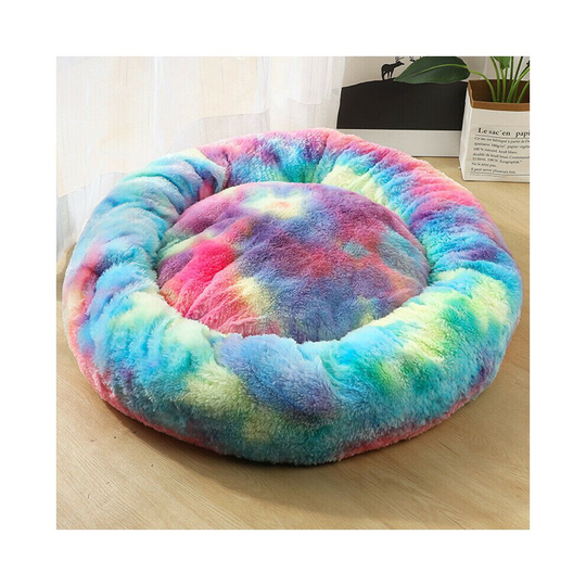 (Multicolor B, 40cm) Plush Donut Pet Bed For Dogs & Cats | Dog Basket