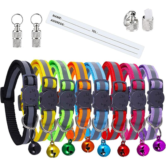 Perle Rare - 10 pcs Reflective Cat Collars, Anti Strangling Kitten Collar and Bell, Adjustable Cat Collar, Personalized Cat and Pet Accessories (8
