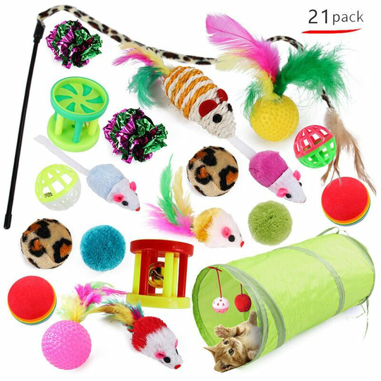 21 Pcs Cat Toys, Cat Toys, Cat and Kitten Toys (Picture style will be sent randomly), Random Color