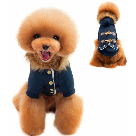 Dog cat clothes for pets autumn winter clothing winter warm horn button clothes for blue hoodie m-