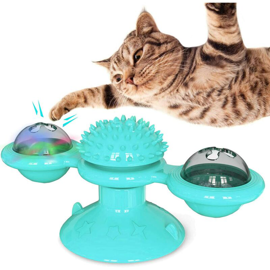 Cat Windmill, with led Ball and Catnip Ball, Scratch Brush, Blue - Langray
