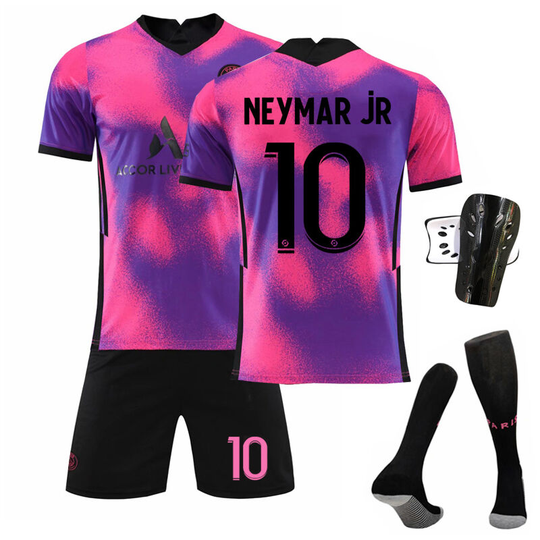 Paris 3rd away purple football suit size 10 with socks+protective gear, size 22