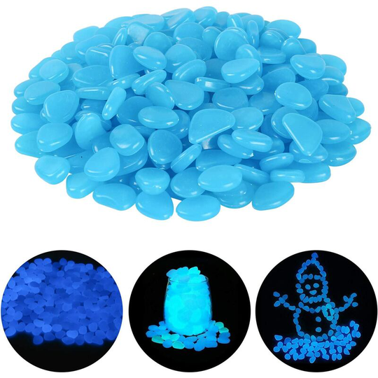 Litzee - 200 Pcs Glow Stone, Glow Pebble Artificial Stones Decorative Stones in the Night for Garden Outdoor Aquarium Walkway Pool Yard Lawn (Blue)