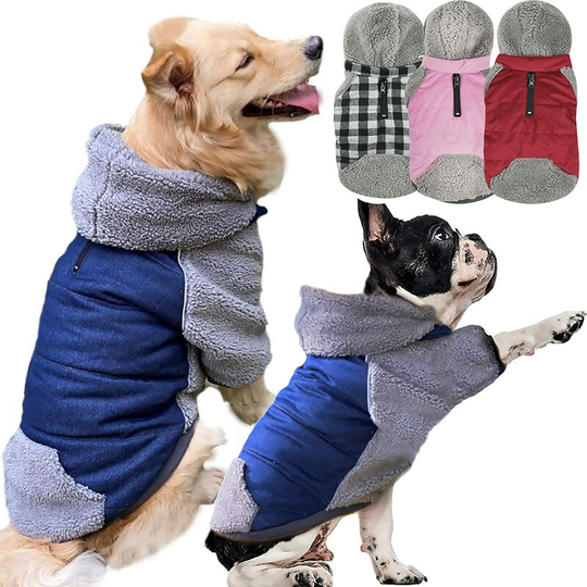 Dog Coat Jacket with Detachable Hat, Reversible Winter Dog Jacket Clothes with Legs, Warm Thicken Fleece Dog Apparel, Reflective Pet Dog Jumper