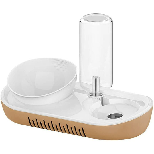 Cat Bowls - 2 Pack Water and Food Bowl Automatic Water Dispenser with Food Bowl Cats Food Bowl with Raised Stand (Brown)