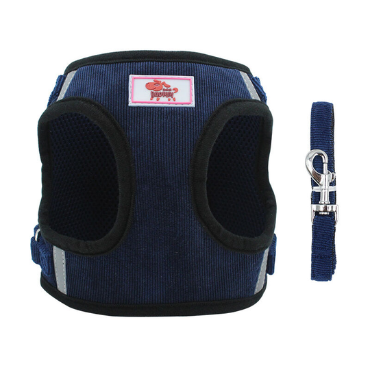 Dog Harness and Leash Set Reflective Leash Pet Chest Vest for Puppy Walk Outdoor (dark blue, Size xs)