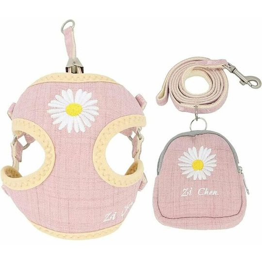 Qersta - petcare Dog Harness Small Dog Harness Leash with Bags Cute Daisy No Pull Dog Harness for Small Dogs Cats Soft Breathable Mesh Puppy Dog Vest