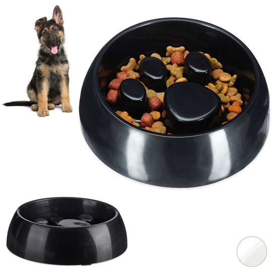 Set of 2 Relaxdays Foraging Feeding Bowl for Slow Eating, Cats & Dogs, Bloat Stop Dish, Dishwasher-Safe, Black