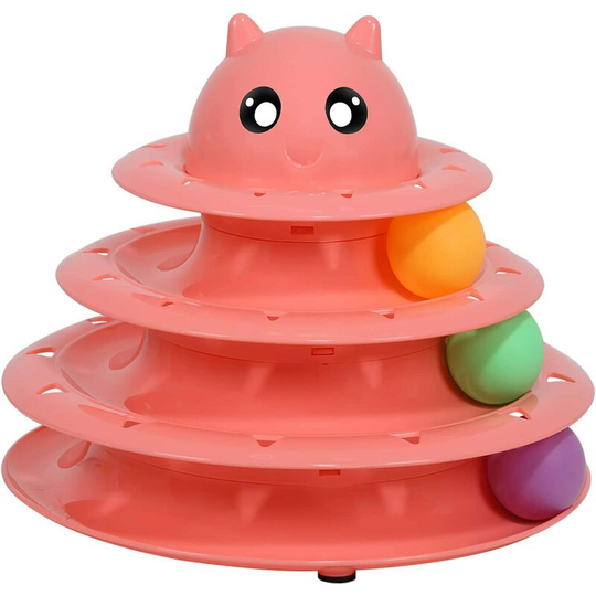 Cat Toy Roller Cat Toys 3 Level Towers Tracks Roller with Six Colorful Ball Interactive Kitten Fun Mental Physical Exercise Puzzle Toys Pink - Langray