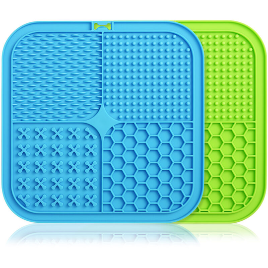 Puppy licking pad, non-slip slow feeder licking pad, dog cat food pad, dog bathing training grooming with slow feeder pad (blue + green)