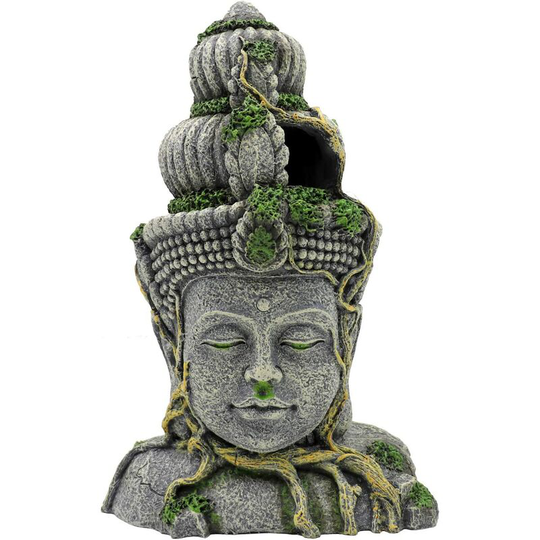 Benobby Kids - Buddha Aquarium Decoration Cave Large Fish Tank Ornaments, Green Moss Plant Covered Stone Buddha Fish Tank Cave Hides