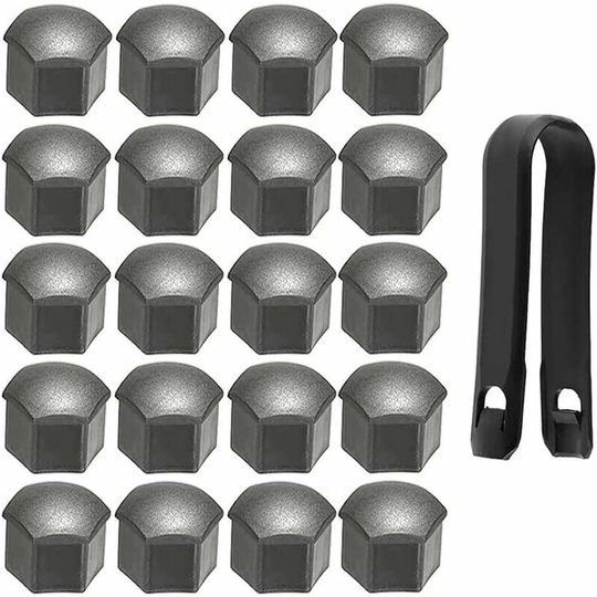 Echoo - 20 Pieces 17mm Wheel Nut Caps, Wheel Bolt Nut Caps, Hex Tire Nut Covers with Removal Tool Set for Cars, Matte Gray