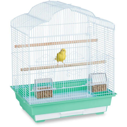Bird Cage, Birdcage, Perches & Feeding Bowls, Metal, h x w x d: 56.5 x 46.5 x 35.5 cm, Green - Relaxdays