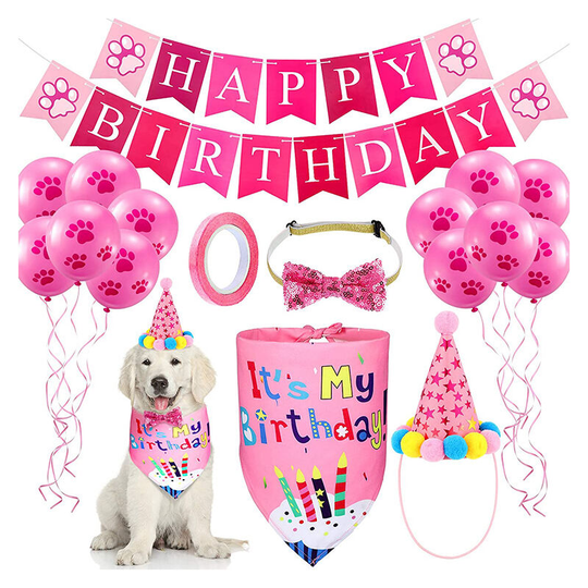 Pet Birthday Party Hat Birthday Banner pink a - Muff