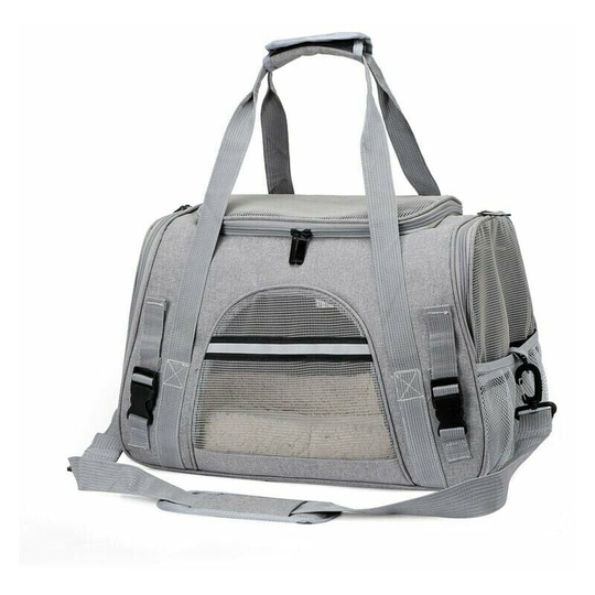 Cat Carrier, Foldable Breathable Dog Cage with Adjustable Straps Dog Carrier Bag for Kittens Puppy Rabbit, Gray