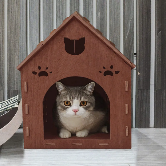 Archie & Oscar Wooden Kitty House Cat Shelter Fully Assembled Plywood Hide House For Cats, Rabbits And Small Dogs (Brown)