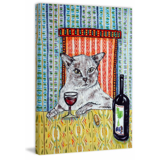 'Cat Tonkinese Wine' by Jay Schmetz Oil Painting Print on Wrapped Canvas