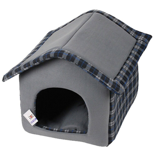 (Black) Dog Bed Cat Bed Soft Suede Kennel Tartan Design 42cm Cozy Dog Cave Bed