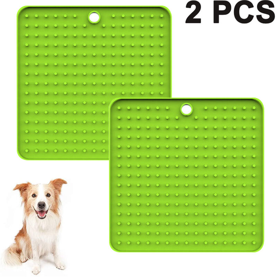 Dog Lick Mat, 2 Pack Lick Pad, Pet Boredom Buster Slow Feeders, Calming Mat for Anxiety Relief, BPA-Free Food Grade Silicone Puppy Treat Mat, green