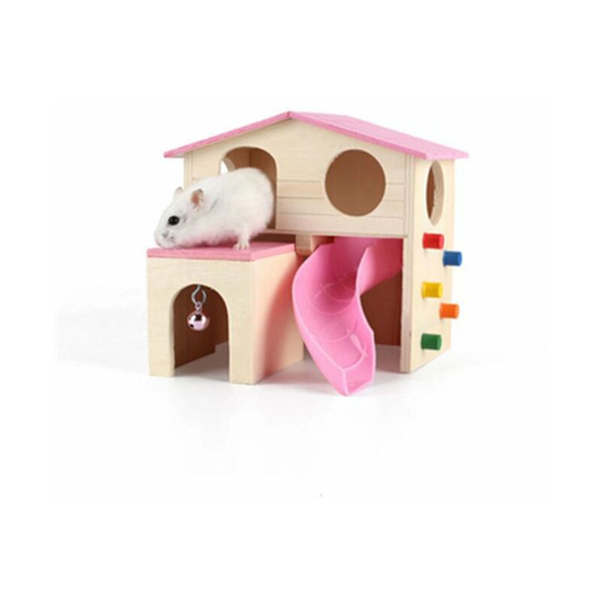 Pet Small Animal Hideout Hamster House with Wooden Climbing Ladder Gerbil Hut Hideaway Exercise Play Toys (Pink)