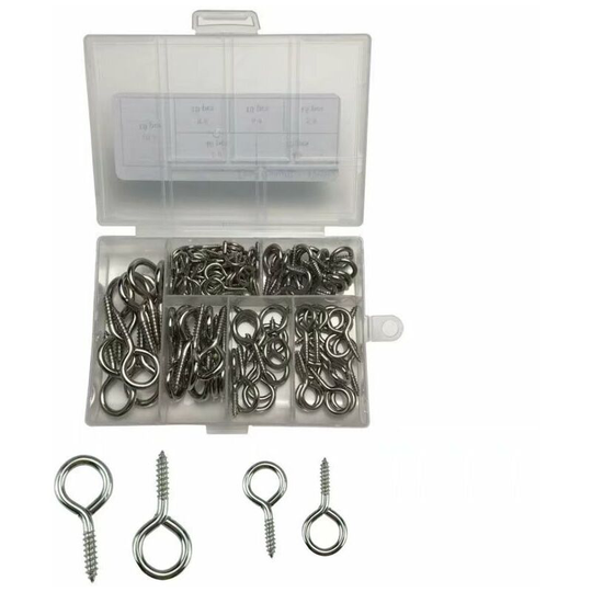 Betterlifegb - 100pcs Screw in Eyes Hooks, Eyelets Hooks for Wood, Eye Bolts Screw in Rings, Metal Eye Screw Hooks with Storage Box for Outdoor