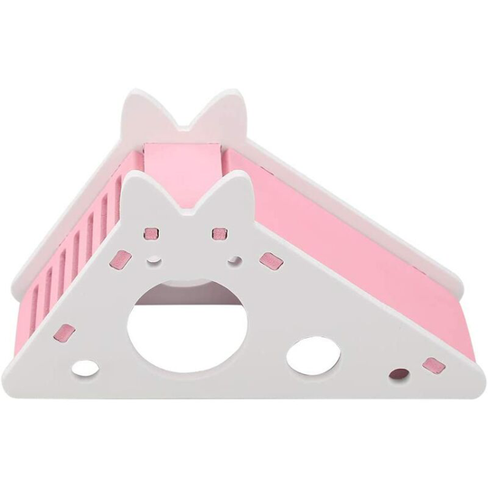 Pet Hamster House Wooden Hamster Play House Hideout House Small Animal Rest Nest with Stairs for Mouse Mice Pets Small Animals(Pink)