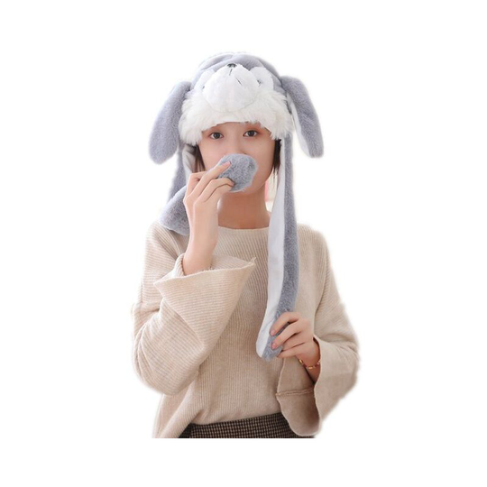 Plush Rabbit Hat with Moving Ears Panda Hat Photo Gift Airbag Prop Cartoon Hat Party Hat for Girl