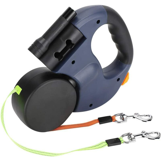 Retractable Double Dog Leash with Two 3 Meter Long Cords, 360° Tangle-Free Double Dog Leash for Walking Two Dogs up to 50 LBgray