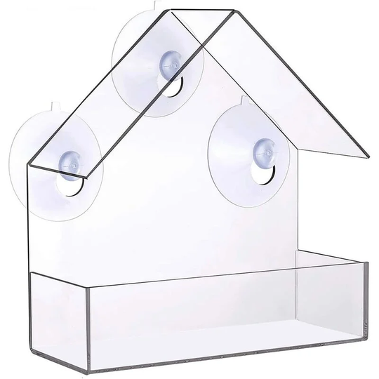 Clear Acrylic Window Feeders, Bird Feeder Wild Bird Feeder with Seed Holder and 3 Powerful Suction Cups, 15.5 x 15 x 5cm