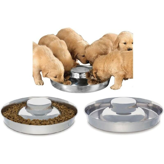 Einemgeld - Stainless Steel Dog Bowl 2 Puppy Litter Food Feeding Weaning|SilverStainless Dog Bowl Dish| Set of 2 Pieces | 29 cm - for