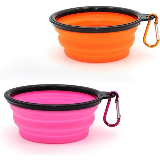 2 Pieces Portable Dog Bowl Collapsible Dog Bowl,Travel Dog Bowls and Cat Bowls (350ml, Orange and Pink)
