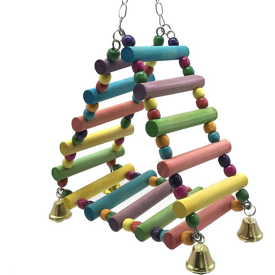 Bird Toy Bird Parrot Swing Wooden Chew Toy Colorful Triangular Ladder
