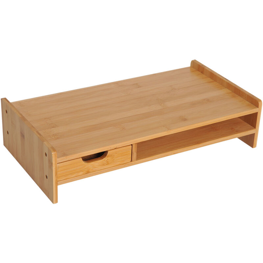 HOMCOM Monitor Riser Laptop PC Plinth Stand Desktop Organiser W/ Drawer Bamboo - Natural wood finish