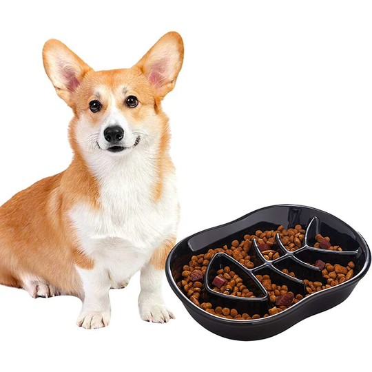 Basic Bowls Slow Dog Feeder Ceramic Dog Bowl Cat Dog Dish Slow Feeding Food Bowls for Bulldog Puppy Medium Dogs Pet Diet Black