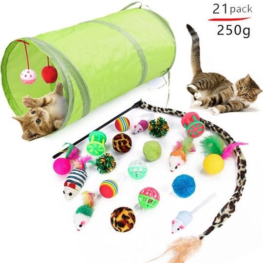 Toys for cats, a variety of combined toys, funny cat, mouse, bell, ball and feather set of 21