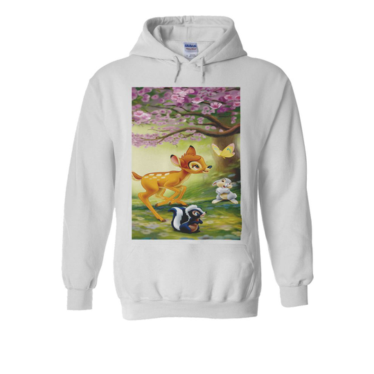 (XX-Large, White) Bambi Rabbit Cute Forest White Men Women Unisex Hooded Sweatshirt Hoodie
