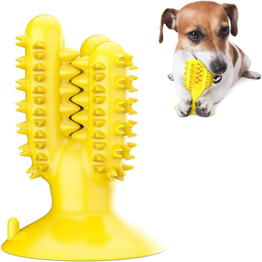 Denuotop - Dog Toothbrush, Dog Chew Toy, Chewing Toy, Indestructible Dog Toy, Dog Toy, Dental Care, Natural Rubber Teeth Cleaning Stick (Yellow-B)