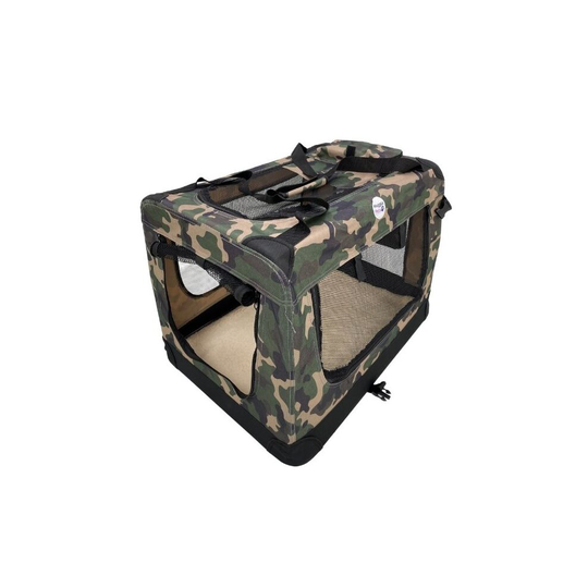 (Green Camo, Medium) HugglePets Fabric Dog Crate, Mat & Treat Food Bag