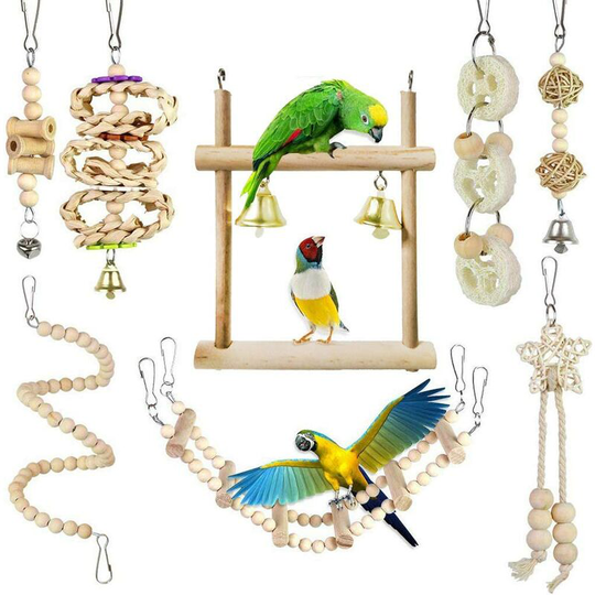 8 Pack Bird Parrot Toy Chew Toys with Hammock Swing Bell Chain Perched for Birds, Parrots, Budgies, Budgies, Macaws, Lovebirds