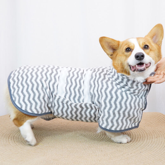 Grey zebra pattern superfine fiber pet bathrobe, water absorption, quick drying printing, dog bathrobe, bath towel, 40 * 45 * 54cm