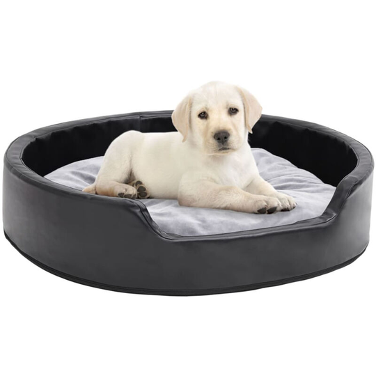 Dog Bed Black and Grey 79x70x19 cm Plush and Faux Leather