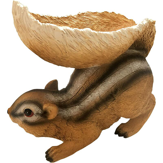 Squirrel Feeder, Resin Craft Animal Statue Waterproof High Capacity Outdoor Decoration (Brown,)