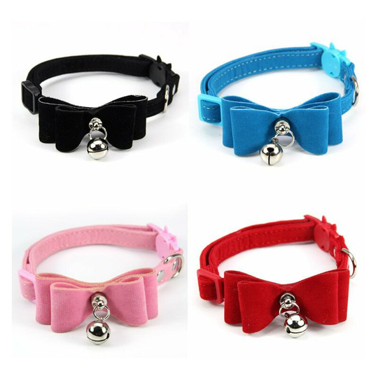 Perle Rare - 4 pcs Pet Cat Collar Flower Bell Adjustable Pin Buckle Cute Multicolor Bow
