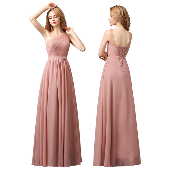 (Dusky pink, 10) one strap Long Chiffon Lace Evening Formal Party Ball Gown Prom Bridesmaid Dress Size 8-24
