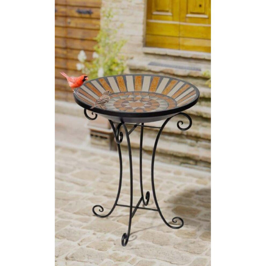 Panacea Rustic Italia Mosaic Tile Bird Bath with Stand